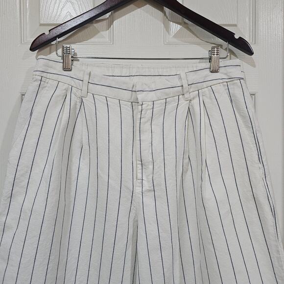 Gap Linen Cotton Wide Leg Pants White with Blue Pinstripe Size 12 - Picture 2 of 7